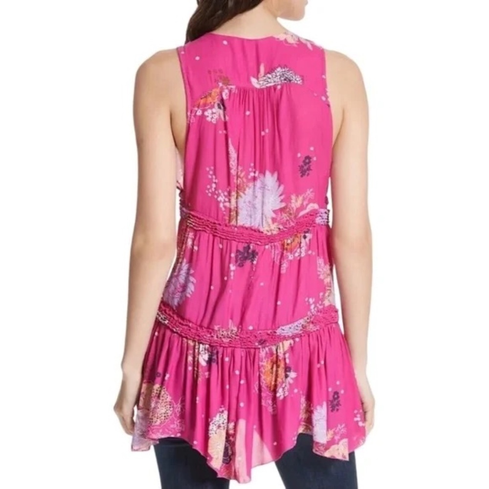 Free People Haze WildBerry Pink Sleeveless Top Tiered Ruffle Tunic - Size Large - Picture 6 of 7